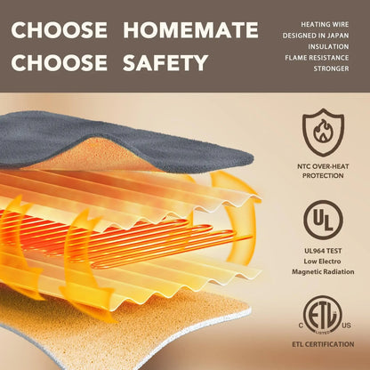 Homemate Cozy Heated Throw Blanket, Plush Flannel Sherpa, 10 Heat Settings, Auto Shut-Off