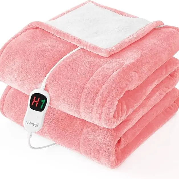 Homemate Cozy Heated Throw Blanket, Plush Flannel Sherpa, 10 Heat Settings, Auto Shut-Off