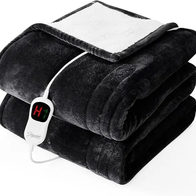 Homemate Cozy Heated Throw Blanket, Plush Flannel Sherpa, 10 Heat Settings, Auto Shut-Off