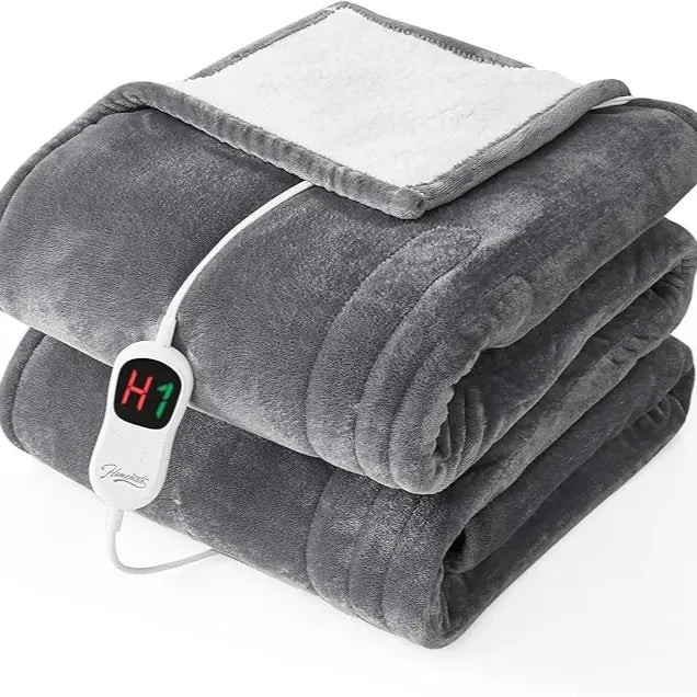 Homemate Cozy Heated Throw Blanket, Plush Flannel Sherpa, 10 Heat Settings, Auto Shut-Off