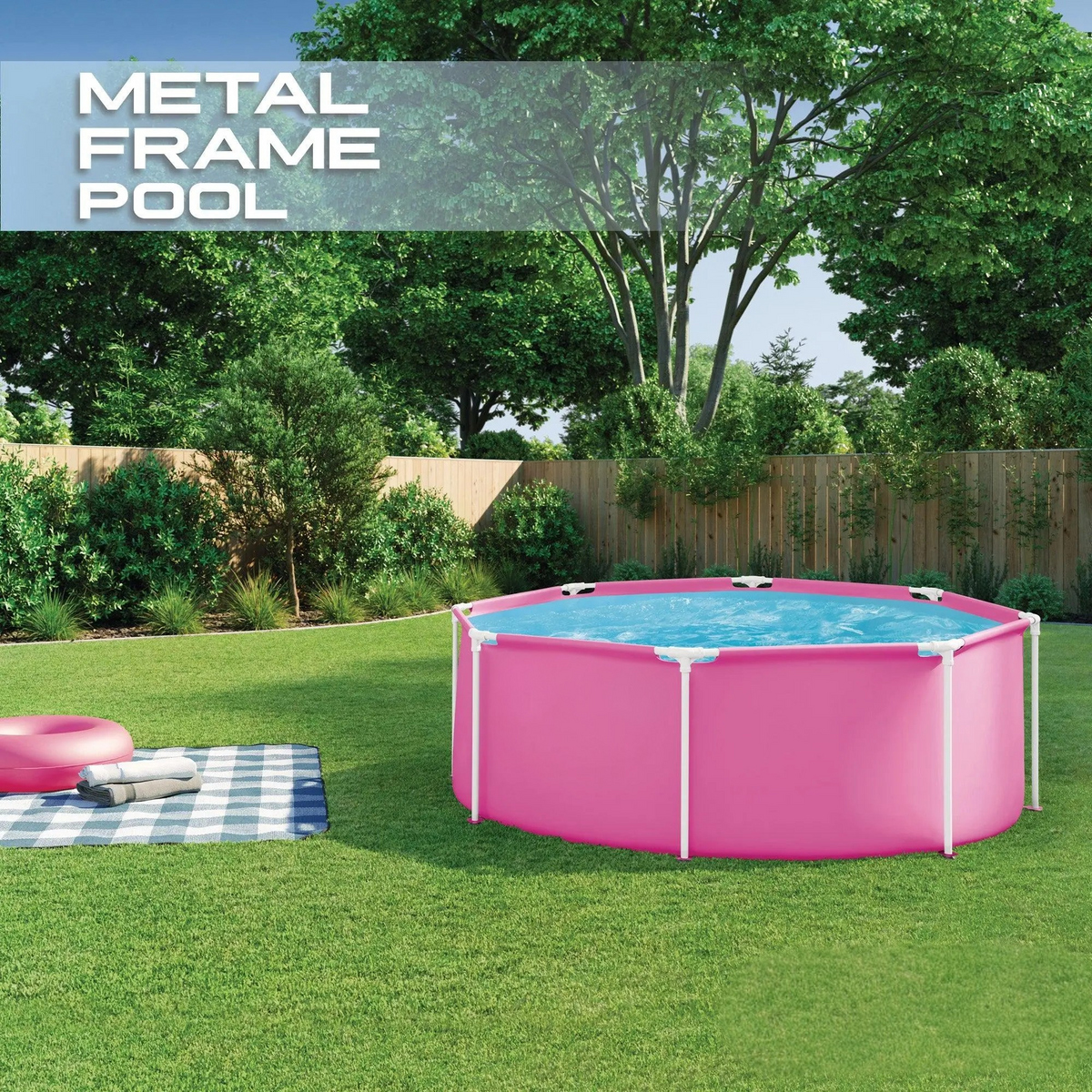8Ft X 30In Pink Metal Frame Above Ground Swimming Pool