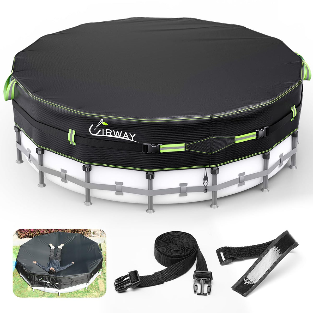 Heavy Duty Round Above Ground Pool Cover – UV Resistant Solar Tarp with Heat Protection & Rope Tie