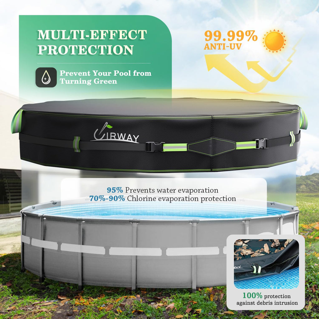 Heavy Duty Round Above Ground Pool Cover – UV Resistant Solar Tarp with Heat Protection & Rope Tie