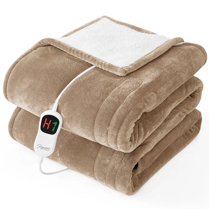 Homemate Cozy Heated Throw Blanket, Plush Flannel Sherpa, 10 Heat Settings, Auto Shut-Off