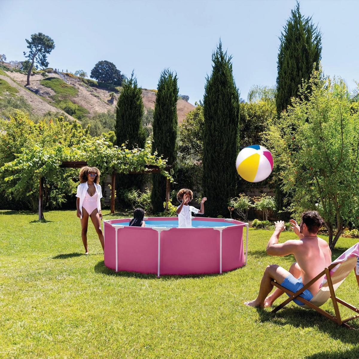 8Ft X 30In Pink Metal Frame Above Ground Swimming Pool